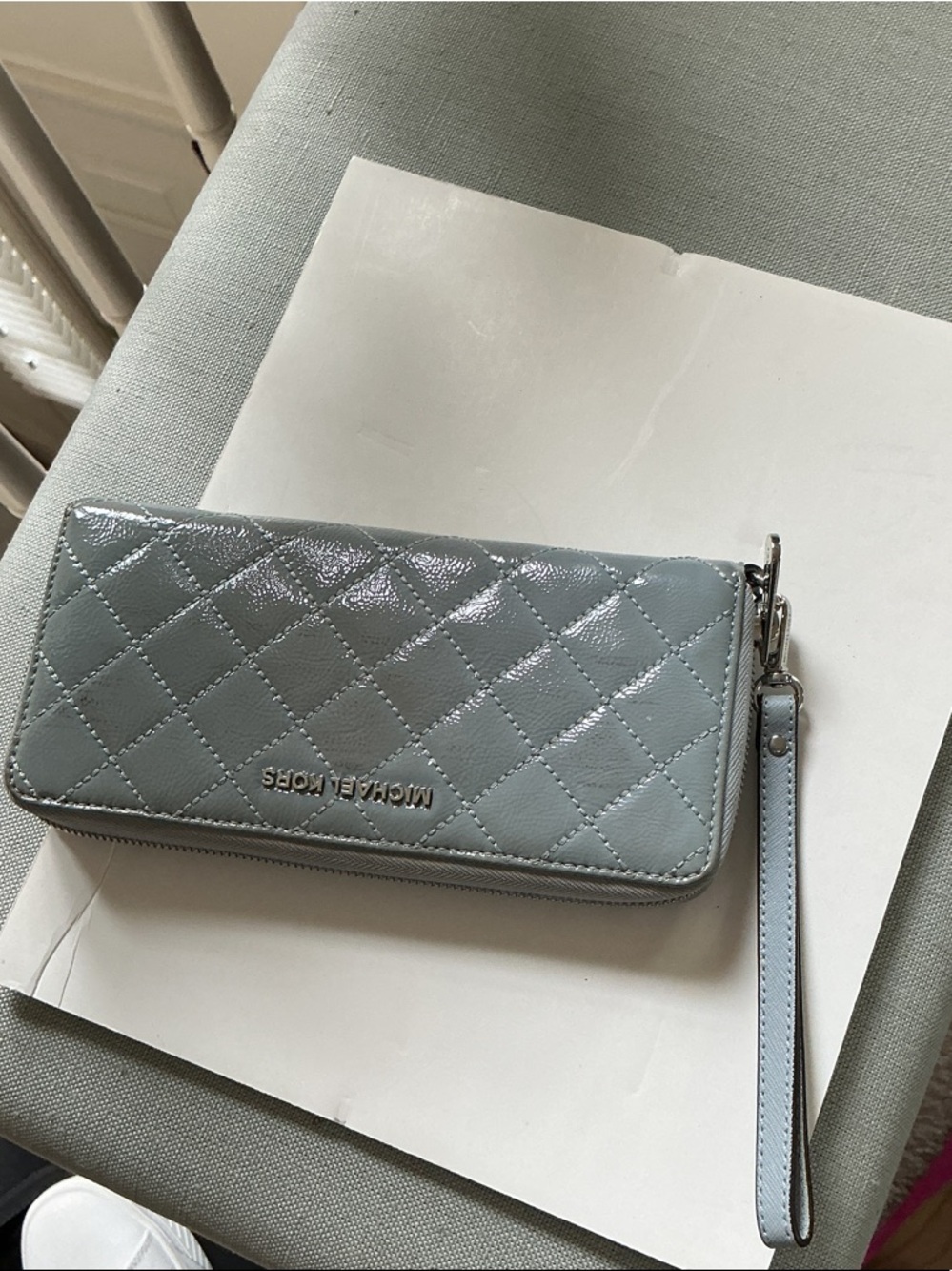 Michael Kors Quilted Patent Wristlet Wallet in Light Blue